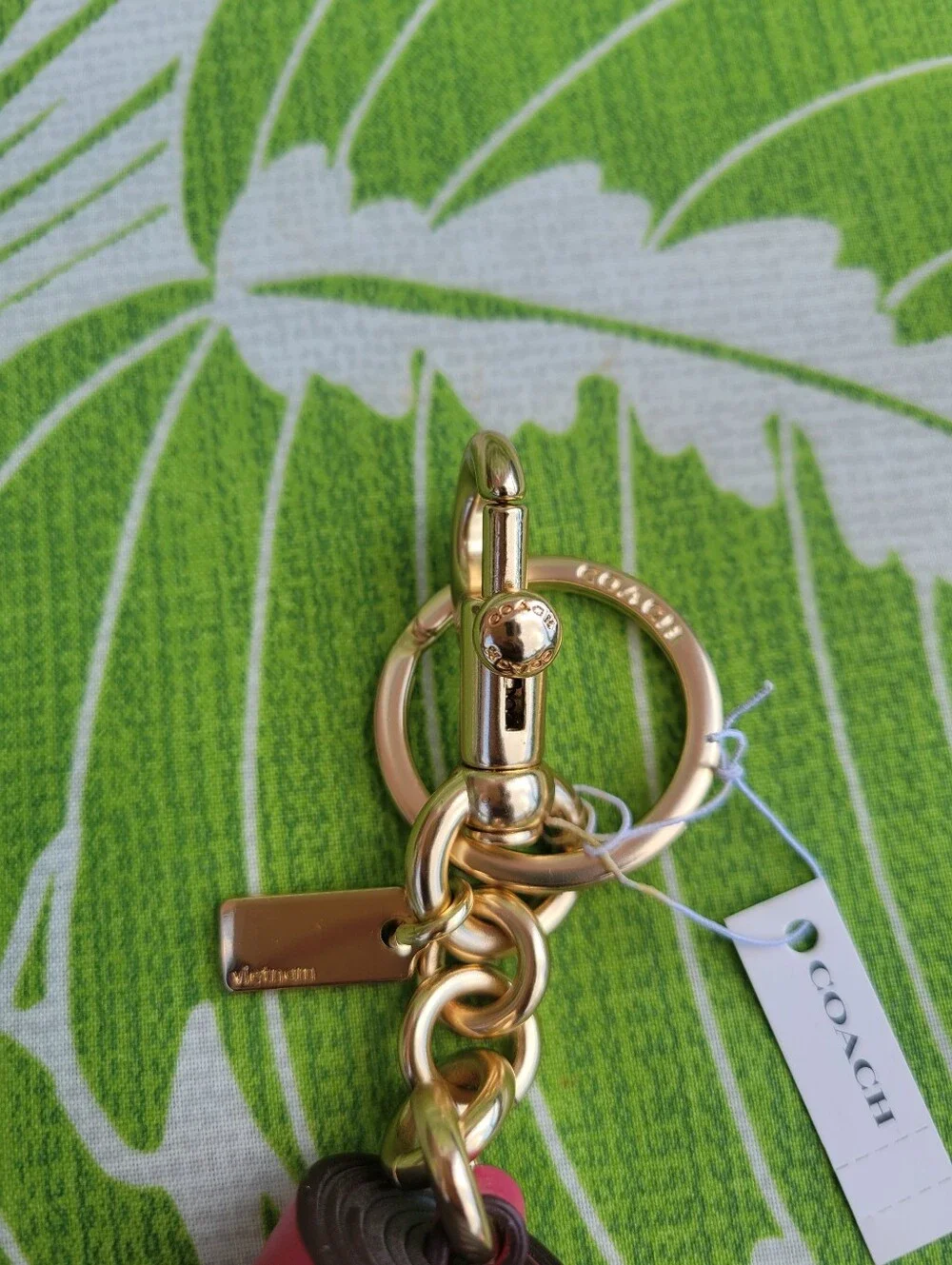 NWT Coach Pink Leather Tassel Keychain/Bag Charm with Gold Hardware